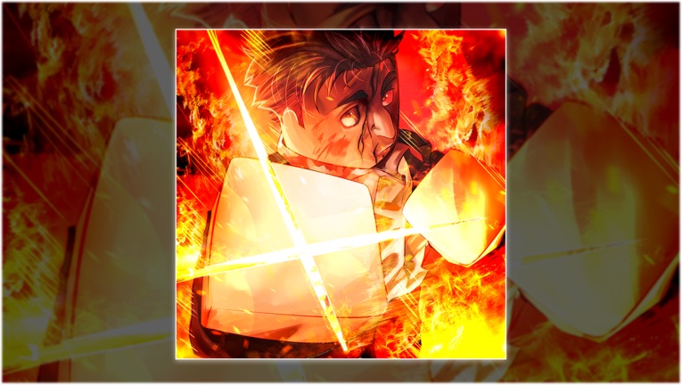 Fighter engulfed in flames unleashing a burning cross slash